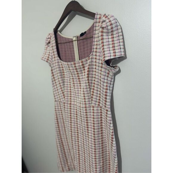ANN TAYLOR Madras Plaid Puff Short Sleeve Flare Dress Pink Plaid Size 10 - Picture 4 of 9